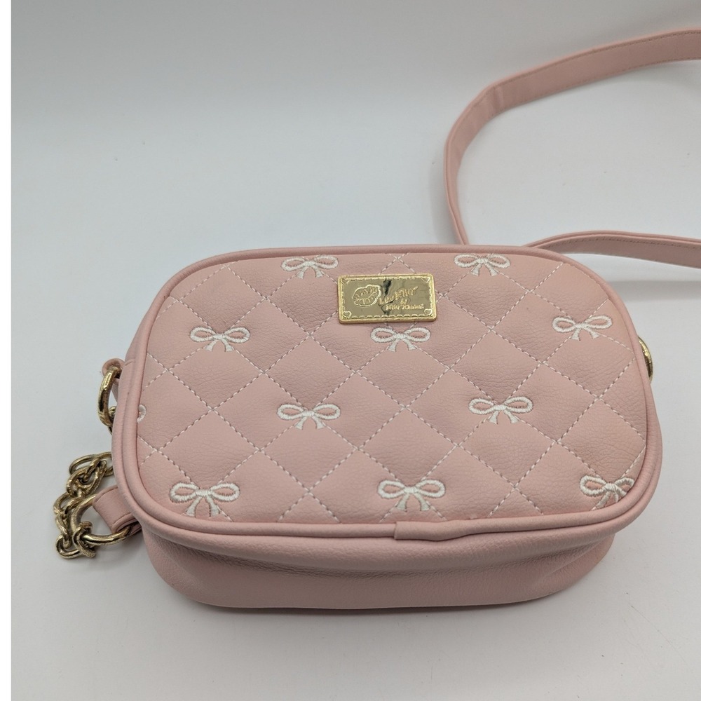 Luv Betsey by Betsey Johnson Pink Quilted Bow Crossbody Camera Bag Gold Hardware